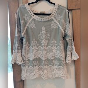Democracy Embroidered Cold Shoulder Tunic Top In Beautiful Shade Of Green Sz S 4